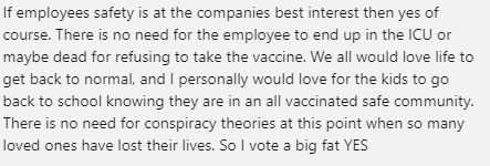Respondent screenshot on forcing employees to get vaccinated